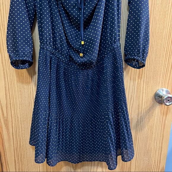 Michael Kors Navy Blue Polka Dot Cold Shoulder Dress Size Medium - Picture 4 of 10